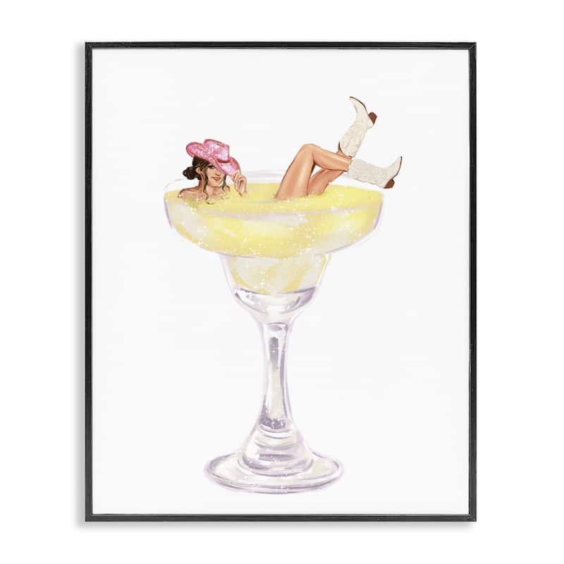 Stupell Glam Cowgirl in Margarita Framed Giclee Art Design By Ziwei Li - 24 x 30 - Black