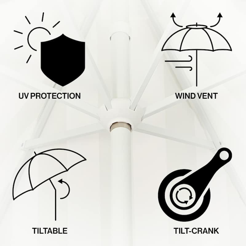 9ft Tassel Patio Umbrella Auto-Tilt, Crank , by JONATHAN Y