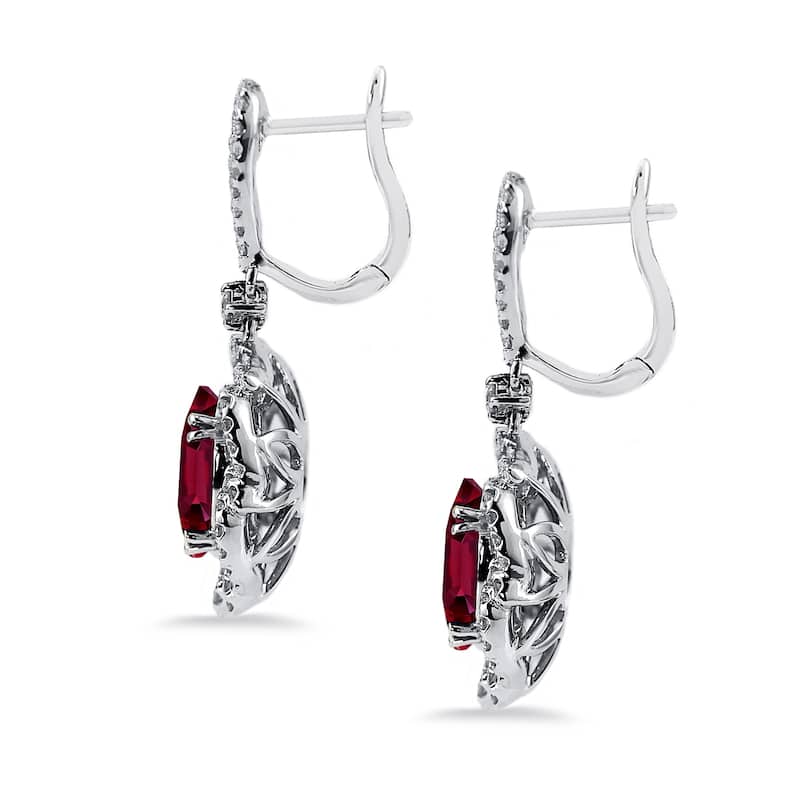 Auriya 5 3/4ct Fancy Oval-cut Red Ruby Halo Diamond Drop Earrings 2 1/8ctw 18k Gold