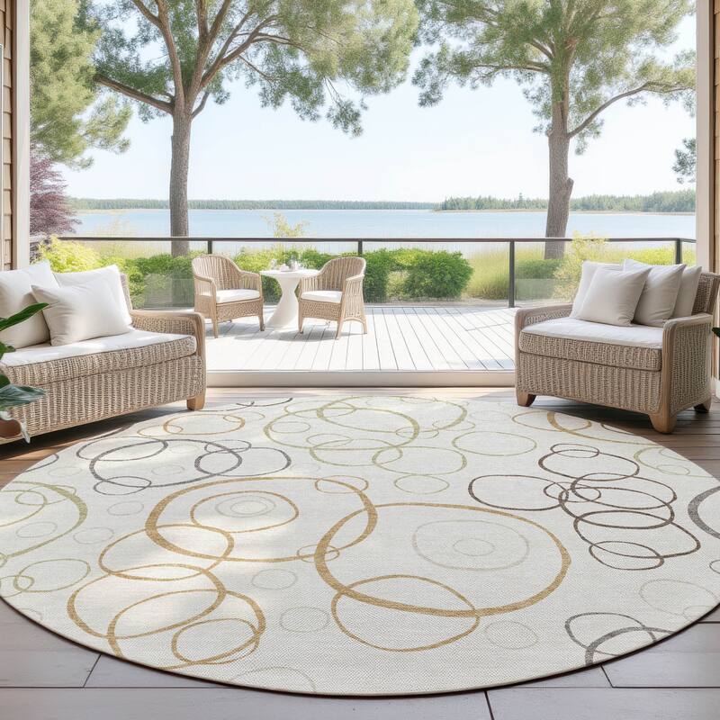 Machine Washable Indoor/ Outdoor Contemporary Nexus Chantille Rug - Ivory - 8' x 8'