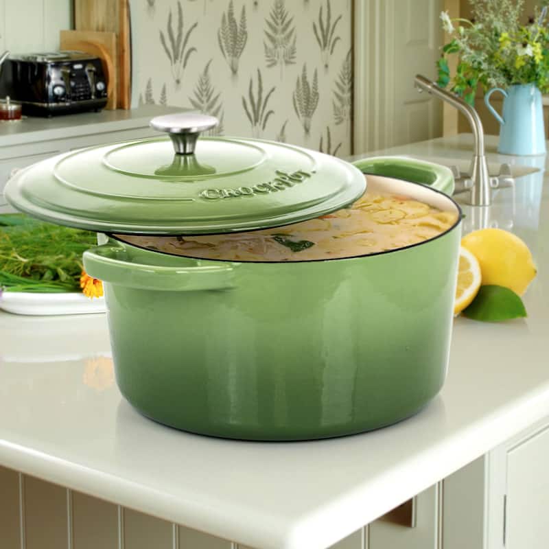 Heavy Duty 7 Quart Enamled Cast Iron Dutch Oven with Lid in Light Forest Green