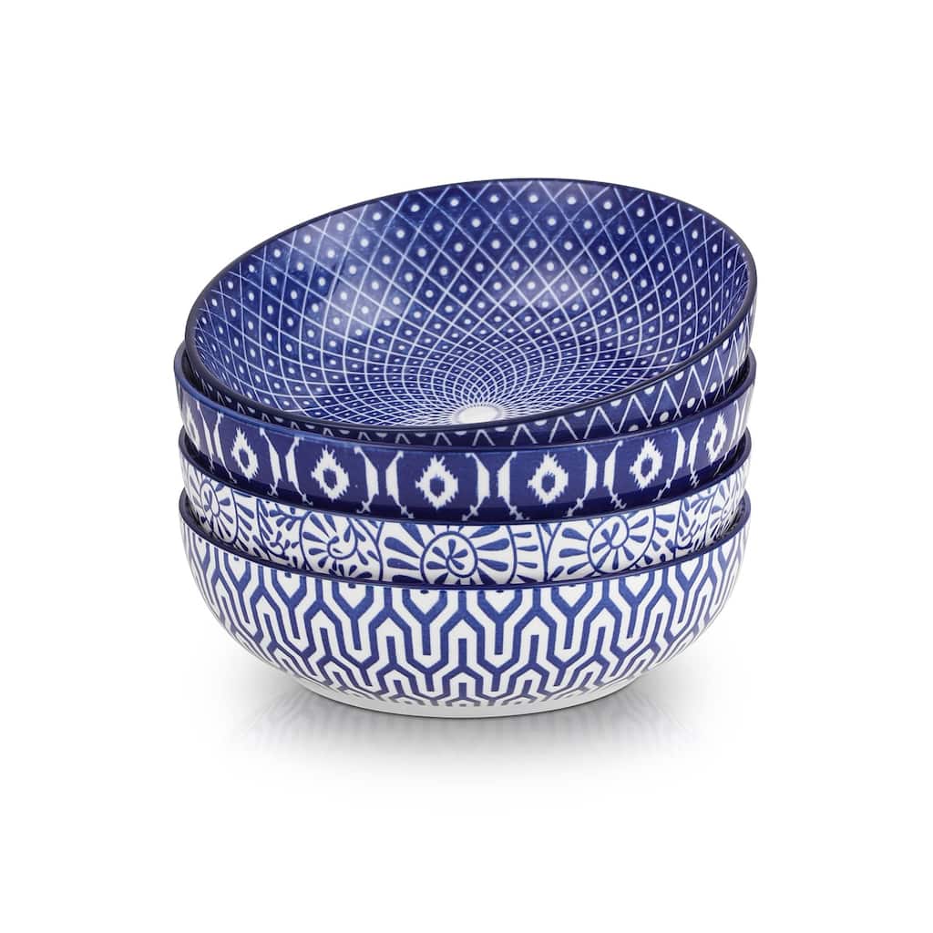 Ceramic 50 Ounce Pasta Bowls Set of 4, 8.6 Inch Large Salad Bowls,Wide and Shallow Porcelain Soup Bowls, Stackable Serving Bowls