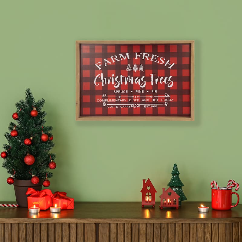 Plaid Farm Fresh Christmas Trees Framed Christmas Wall Sign - 18.75" x 13" - Red