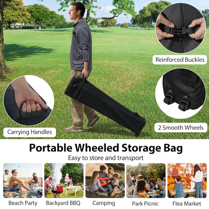 Gymax 10 X 10 FT Pop up Canopy Tent w/ 1 Sidewall Wheeled Bag 8 Stakes