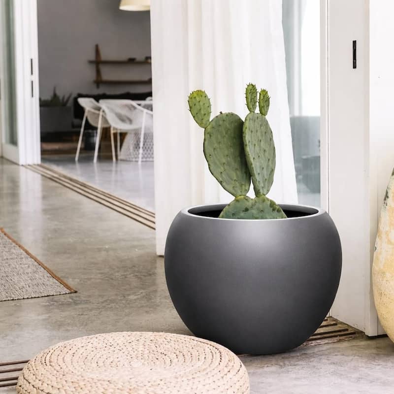 DreamPatio Riverside Fiberstone Composite Ball Planter for Indoor/Outdoor - Smooth Automotive 2K Coating - 17x17x13.5 - Charcoal