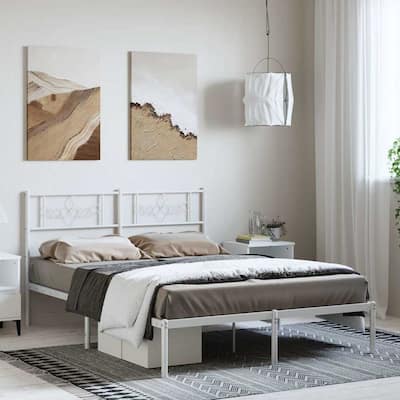 vidaXL 12 Inches White Full Size Metal Bed Frame No Mattress - 77.2" x 55.9" x 35.4"
