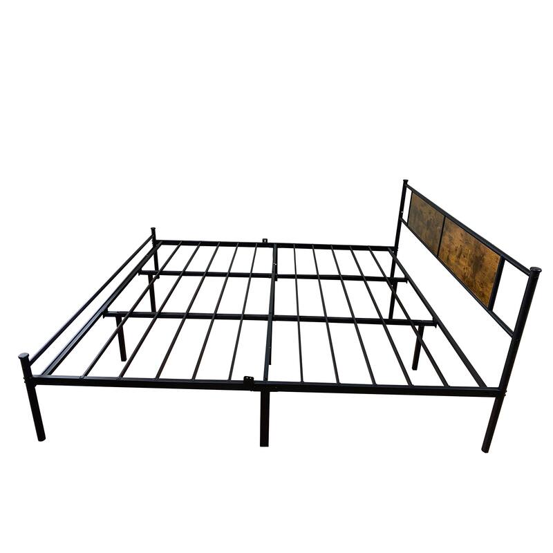 Queen Size Metal Platform Bed with Wood Headboard and Footboard, 14" Under-Bed Storage