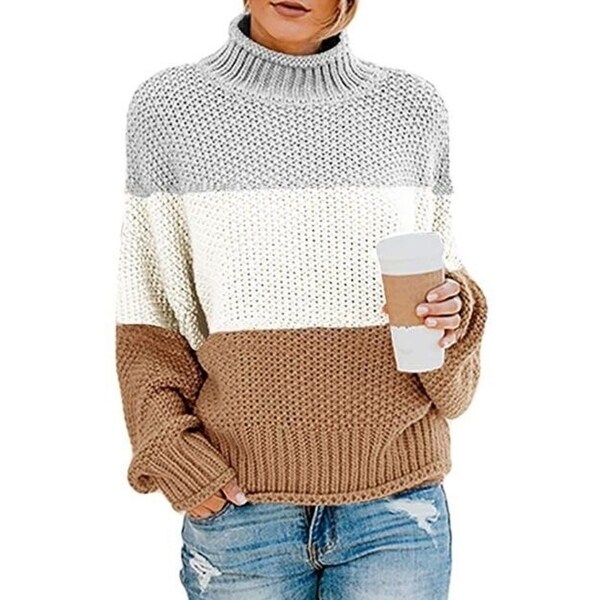 Turtleneck Chunky Knit Oversized Pullover Sweater. Opens flyout.