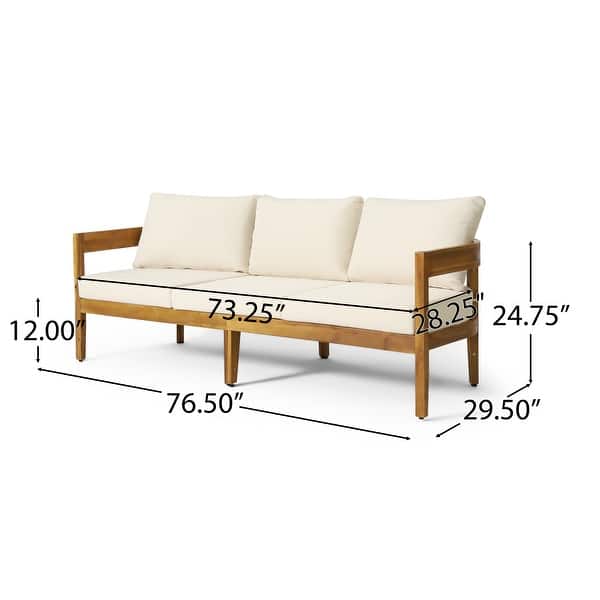 dimension image slide 1 of 2, Brooklyn Outdoor Acacia Wood 3-Seater Sofa with Water-Resistant Cushions by Christopher Knight Home