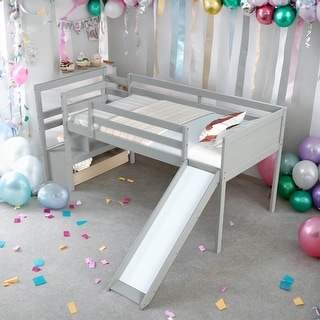 Twin Size Multiple Functional Low Loft Bed with Stairs and Slide for Home