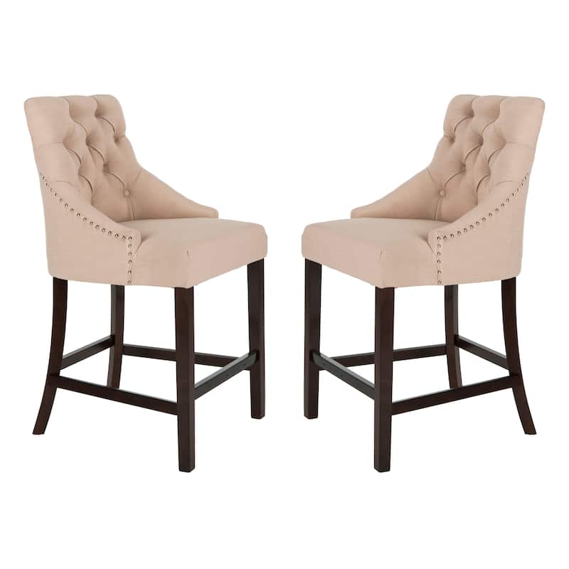 SAFAVIEH Dottie 26-inch Tufted Wing Back Counter Stool - Grey / Espresso (Set of 2) - 22.5" x 25" x 41" - 22.5" x 25" x 41"
