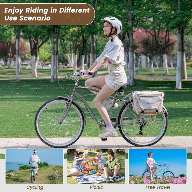 Beach Cruiser Bike for Women and Men, 24/26 Inch 7-Speed Adult Bicycle