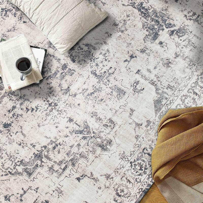 World Rug Gallery Transitional Distressed Medallion Washable Non Slip Area Rug