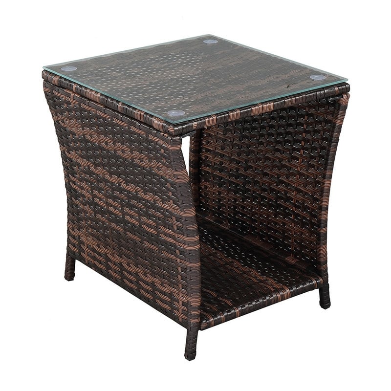 Patio Rattan Side Table - Brown