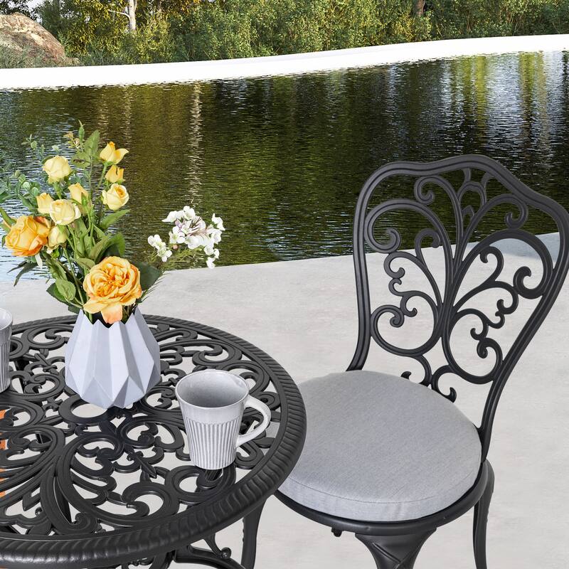 Outdoor 3-Piece Cast Aluminum Patio Set with Cushions and Umbrella Hole - 16.54*20.28*34.65 inch