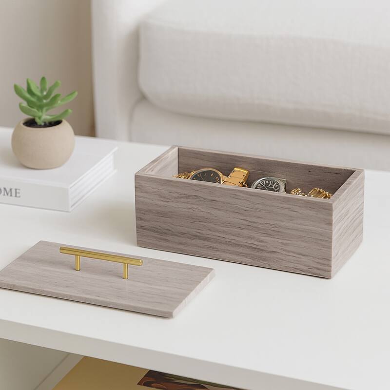 Marble Decorative Box Lidded Container Modern Handle Accent Luxury