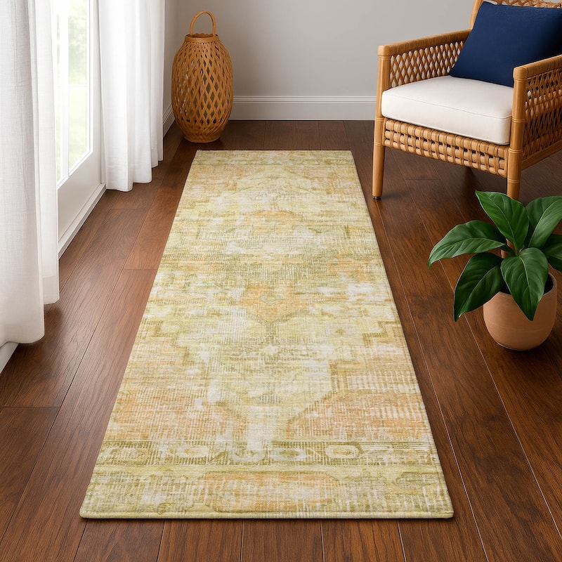 Premium Washable Super Soft Vintage Traditional Mayfield Rug - Gold - 2'3" x 7'6"