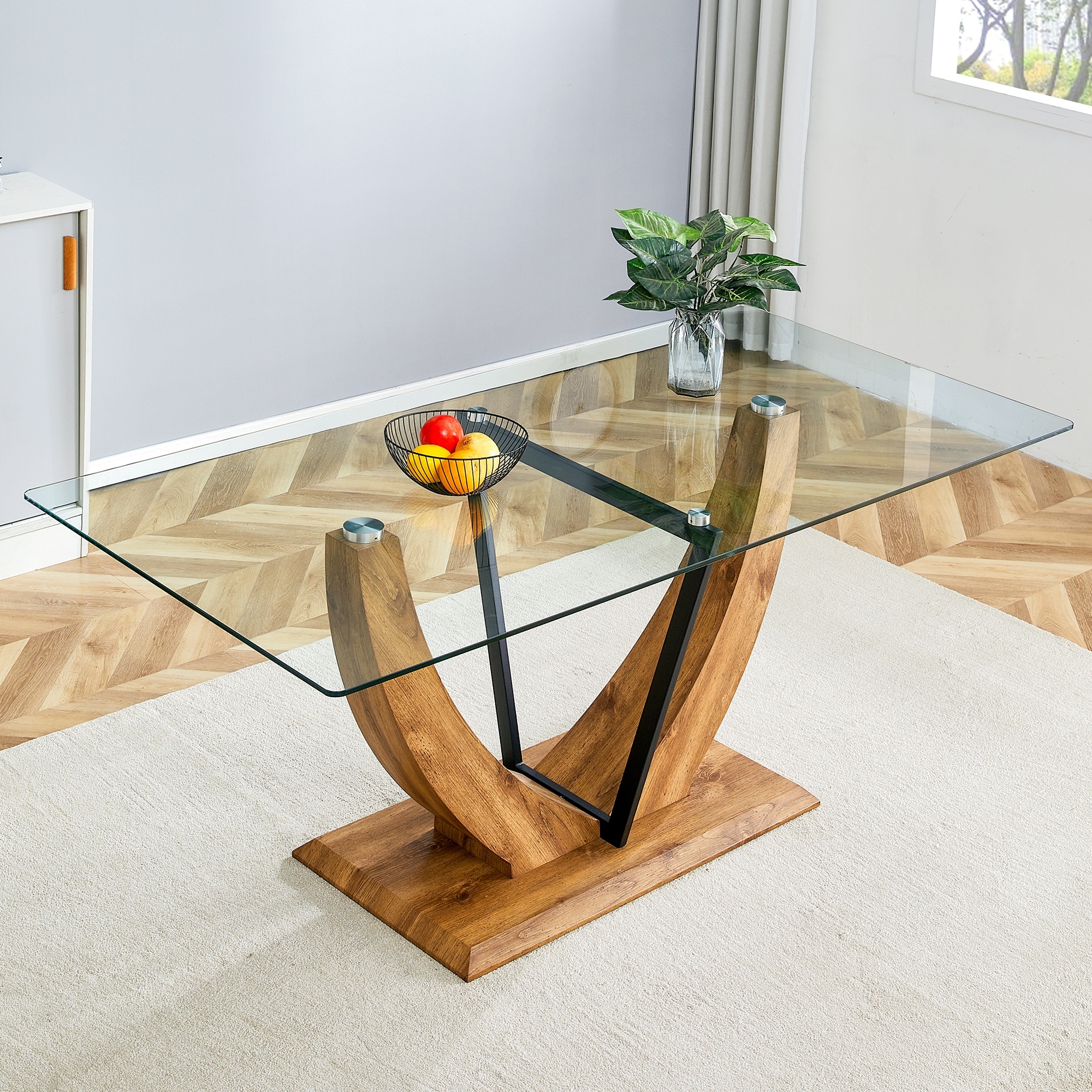 Rectangular glass table with 0.39 inch tempered glass table and