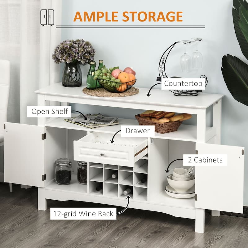 HOMCOM Modern Kitchen Buffet Bar Cabinet Storage with Drawer and 12-Bottle Wine Rack for Living Room - 45.75*15.75*32.5
