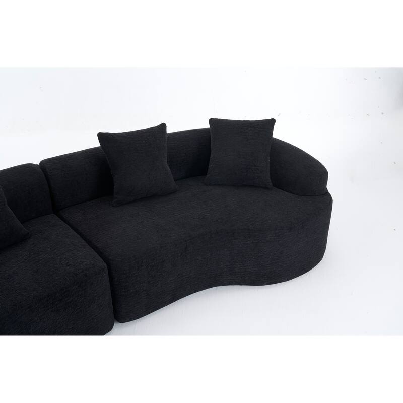 Modular Curved Sectional Sofa, Full Compression 4-Seater Foam Couch, Chenille Boneless Cloud Sofa for Living Room, Bedroom