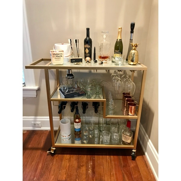 Metropolitan Gold Metal Mobile Bar Cart With Mirror Gl Top Metropolitan Gold Metal Mobile Bar Cart With Mirror Gl Top By Inspire Q Bold Free Shipping Today 13057939