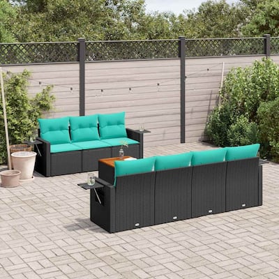 vidaXL 8 Piece Patio Sofa Set with Cushions Black Poly Rattan - 21.7" x 24.4" x 27.2"
