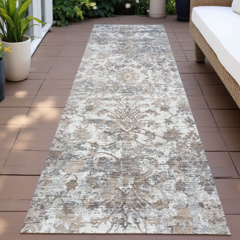 Machine Washable Indoor/Outdoor Vintage Traditional Chantille Rug - Taupe - 2'3" x 7'6"