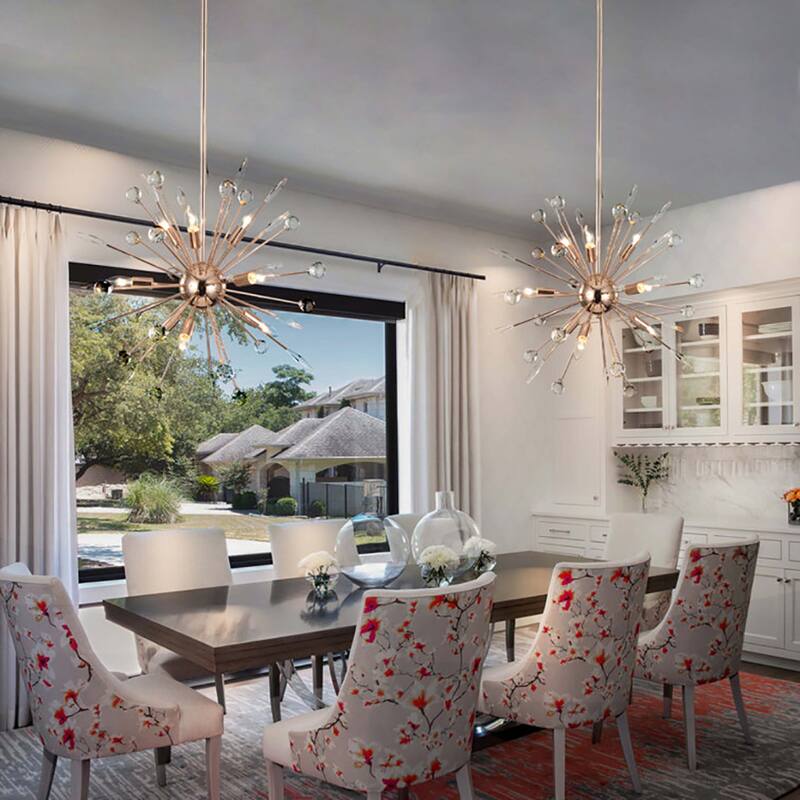 9/12-Light Modern Sputnik Sphere Starburst Crystal Chandelier Semi-Sphere Globe Pendant Light