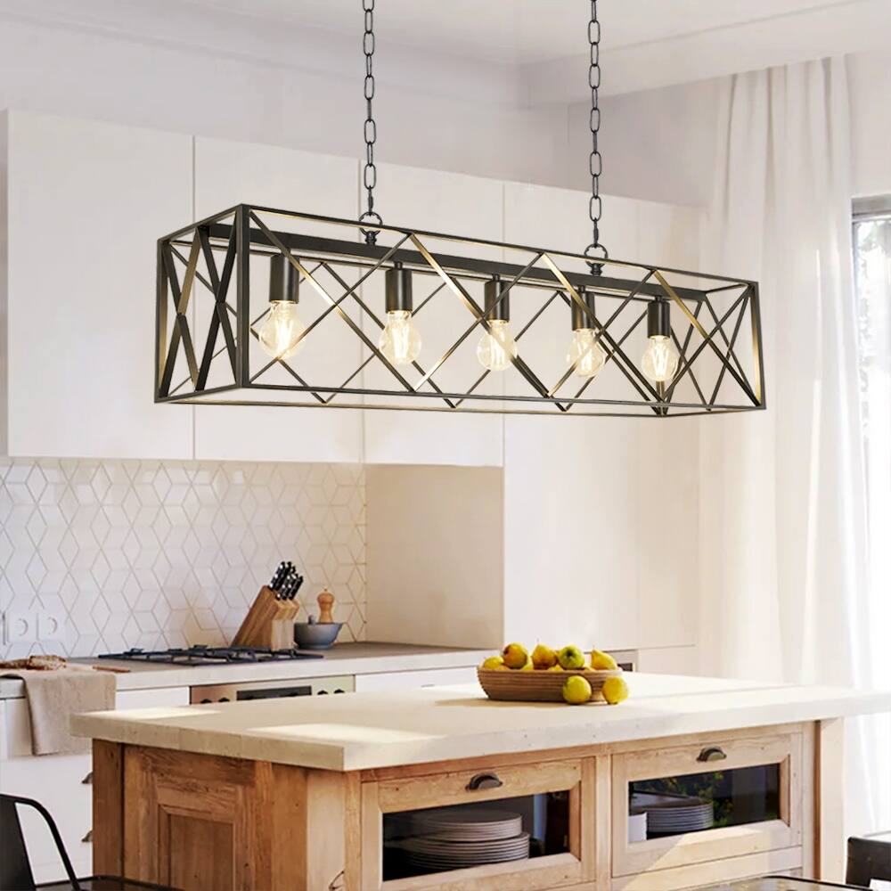 Depuley Industrial Metal Rectangle Kitchen Island Chandelier Black