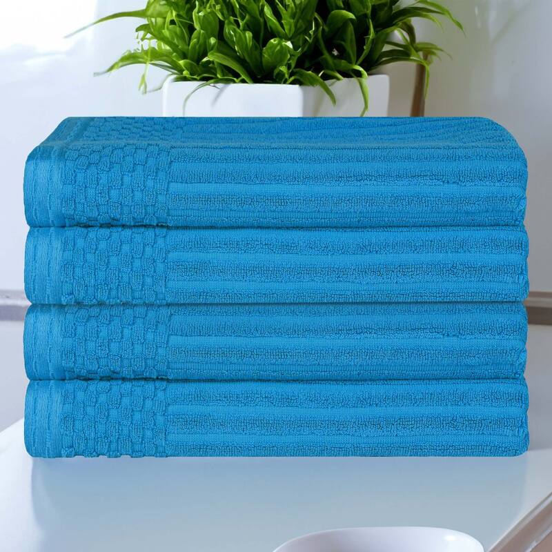 Superior Ribbed Cotton Absorbent Heavyweight Bath Towel Set - 4PC Bath Towels - Azure
