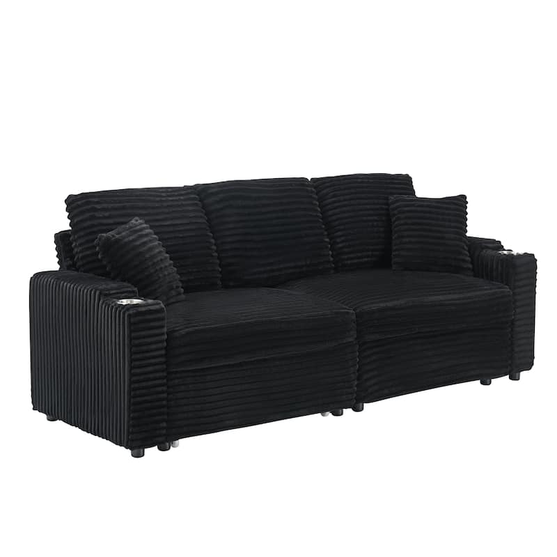 Roomfitters Corduroy Pull Out Sofa Bed with Cup Holders, 2-in-1 Folding Couch for Space Saving Living Room Comfort