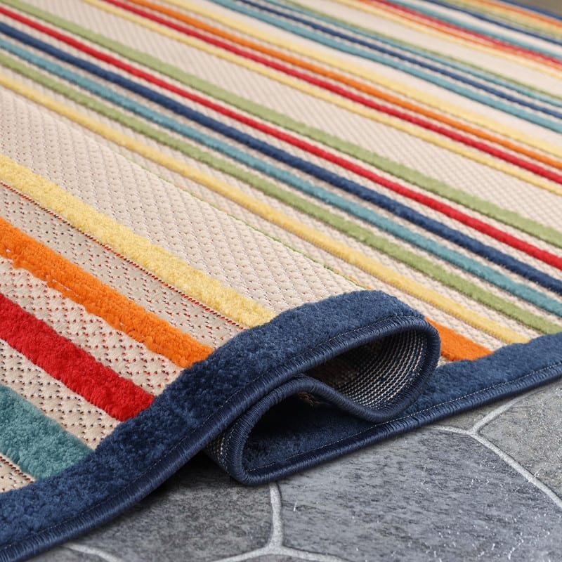 Superior Coastal Stripe Geometric Modern Indoor Outdoor Area Rug