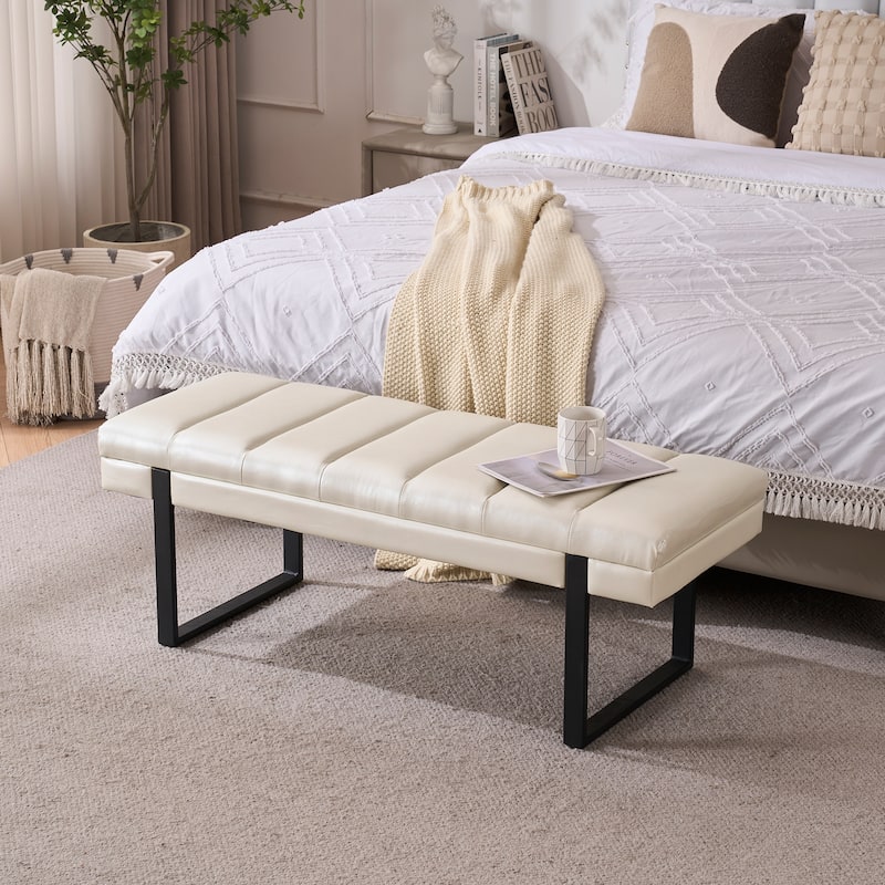 Upholstered Bedroom Bench Tufted Entryway Bench Modern End of Bed Bench Dining Bench with Gold/Black Metal Legs for Window