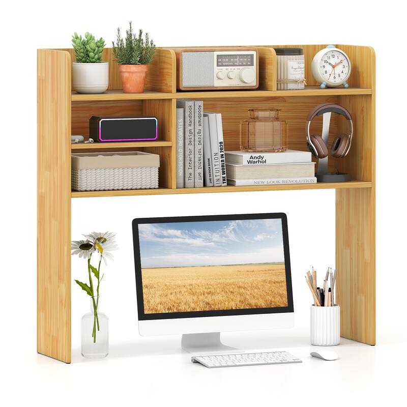 Gymax 3-Tier Desktop Bookshelf w/ 6 Shelves Desk Organizer for - Natural