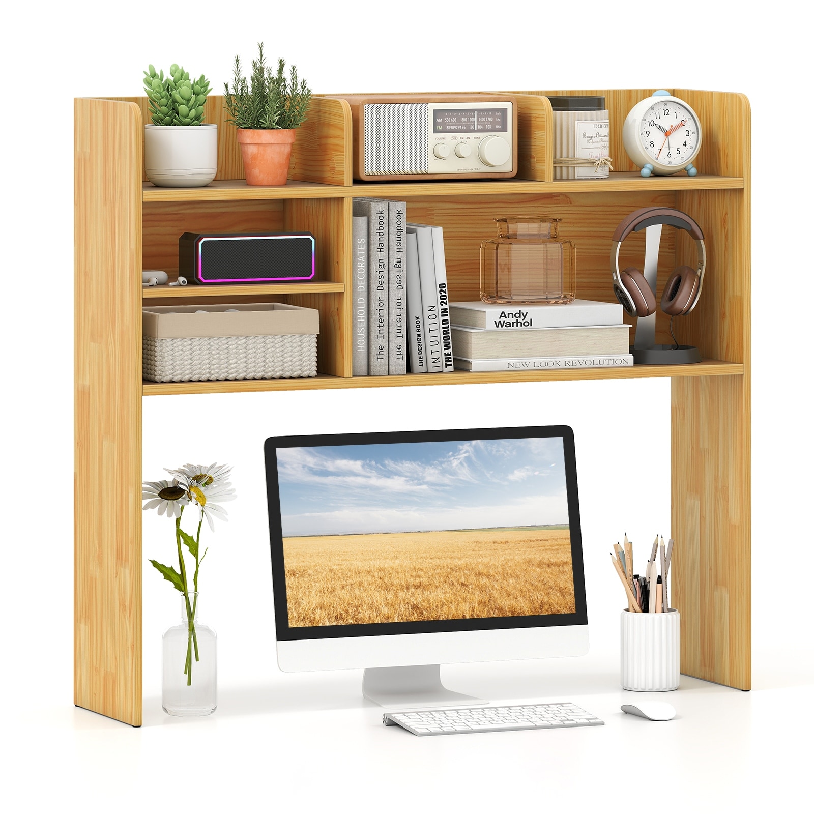 Gymax 3-Tier Desktop Bookshelf w/ 6 Shelves Desk Organizer for