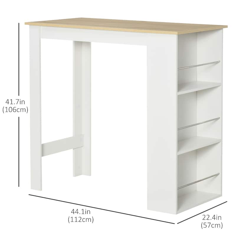 Bar Table With 3 Storage Shelves - White