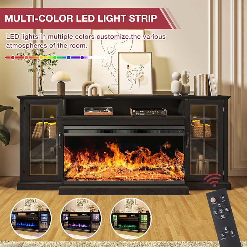 36 Inch 3-Sided Glass Fireplace TV Stand for TVs up to 80"