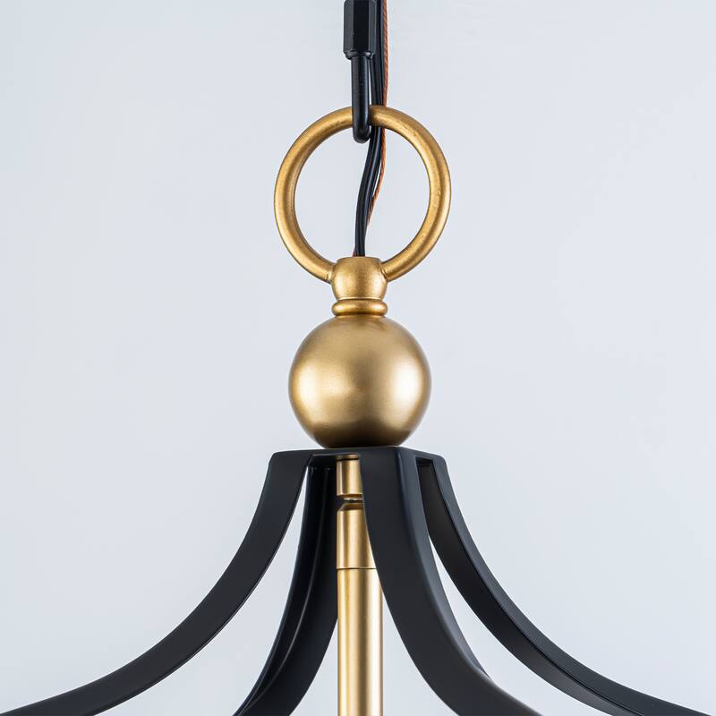 Farmhouse 4-Light Lantern Chandelir for Dining Room Foyer - Black & Gold