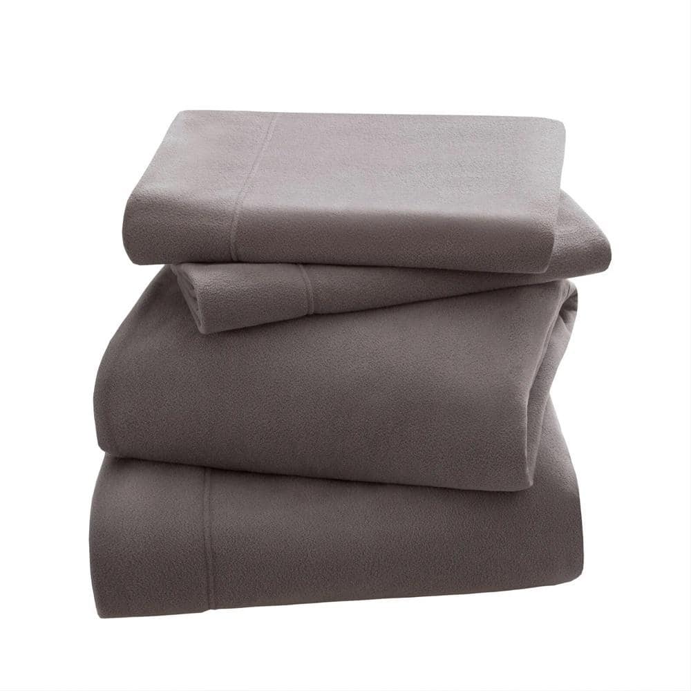Full Micro Fleece Anti-Pill Deep Pocket Sheet Set Grey - Bed Bath ...