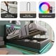 preview thumbnail 21 of 44, Lift Up Storage Platform Bed with USB Ports on Linen/PU Upholstered Headboard, 360° LED Low Profile Bed Frame, Remote Control