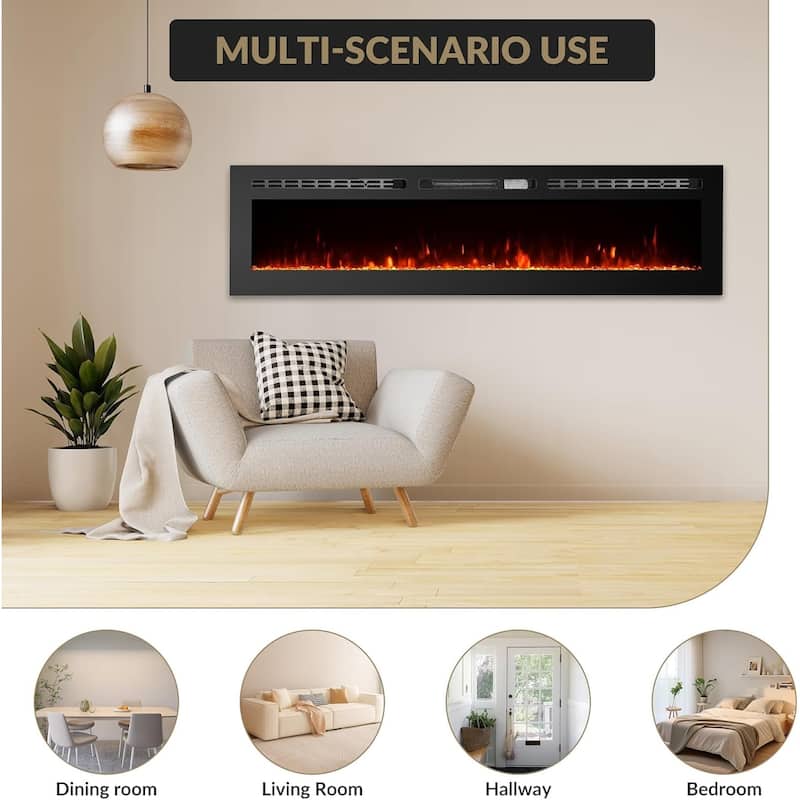 1500W/750W 60"" Electric Fireplace Heater, Dual Power with Thermostat