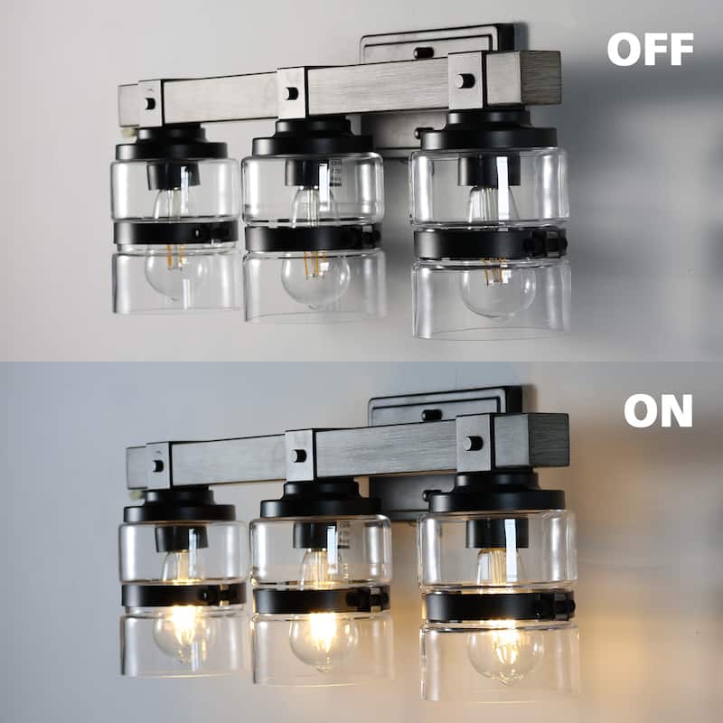 ExBrite Farmhouse 3-lights Bathroom Dimmable Iron Grey Vanity Lights Wall Sconces