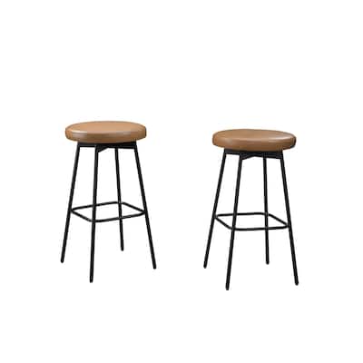 LuXeo Doheny Black Steel Legs Swivel Barstool (Set of 2) - N/A