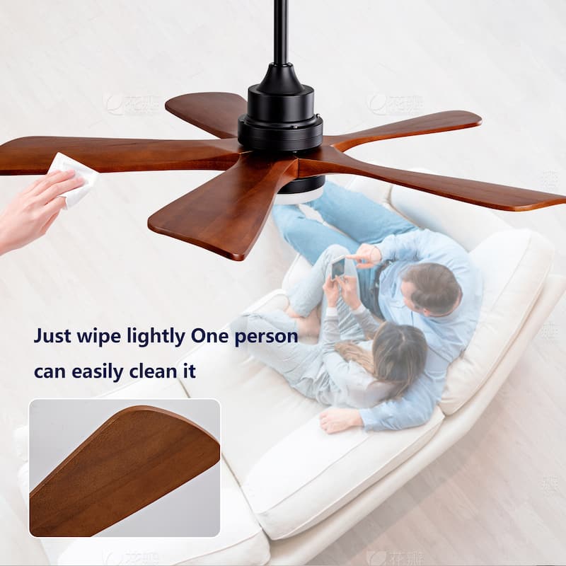 42 Inch Modern Ceiling Fans With Lights and Remote Control, 5 Solide Wood Blades, Reversible DC Motor