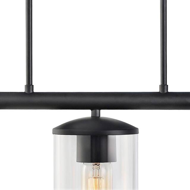 Modern Farmhouse 5-Light 36.8" Linear Clear Glass Island Black Chandelier for Dining Room