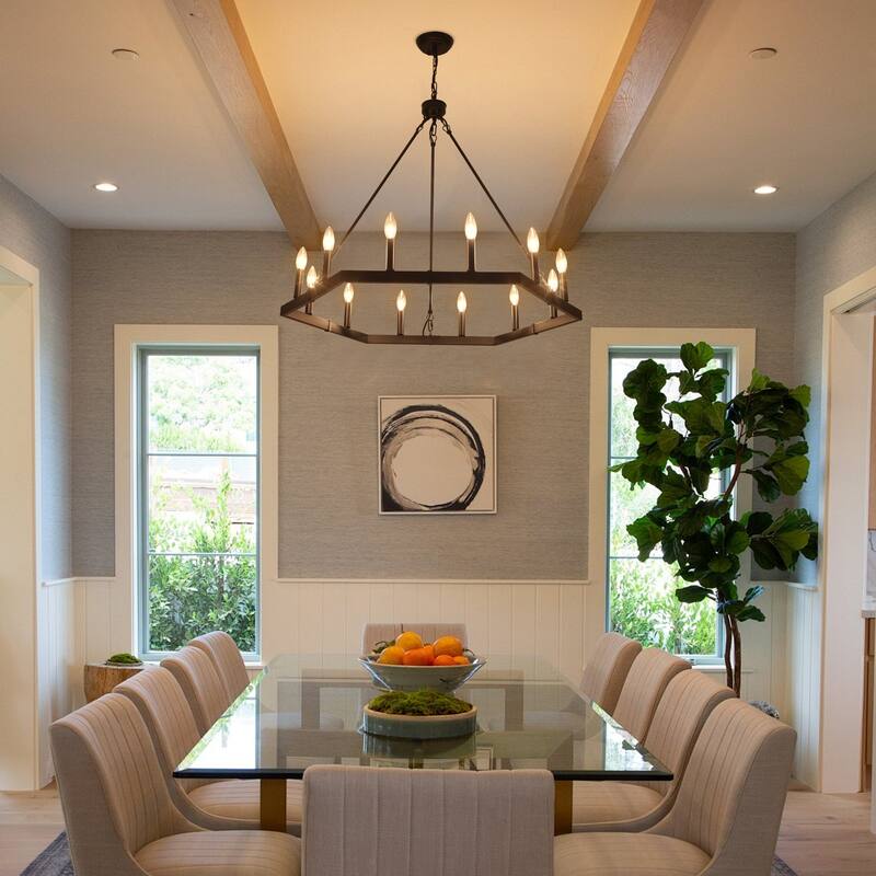 12-Light Rustic Candlestick Hanging Linear Chandelier Lighting Fixture for Kitchen Island