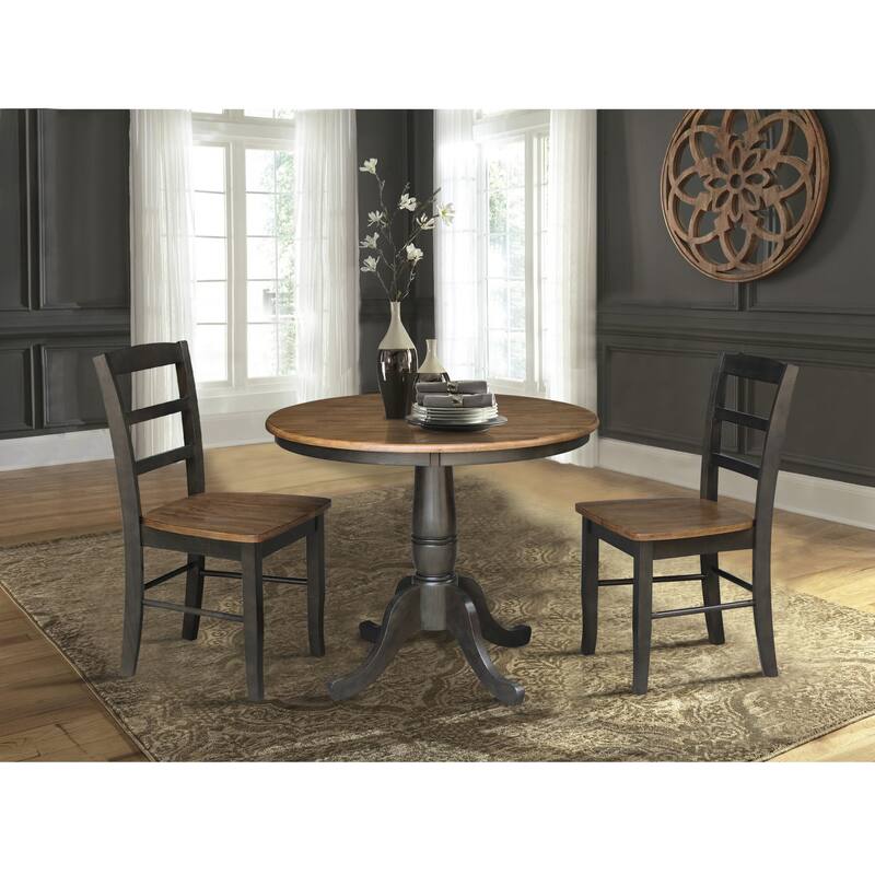 36" Round Pedestal Dining Table with Madrid Ladderback Chairs - 3-Piece Set - Hickory/Washed Coal