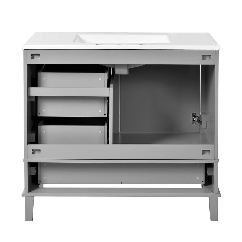 Bathroom Vanity with Sink, Bathroom Cabinet with Solid Wood Frame, Storage Cabinet with Soft Closing Door and 3 Drawers