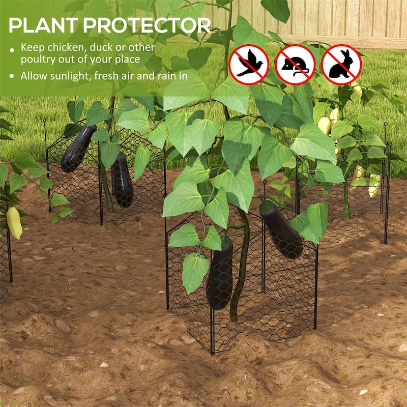 4 Black Steel Wire Garden Crop Cages Fence Panel for Protect Vegetables from Wildlife - 11.75" W x 11.75" D x 13.75"
