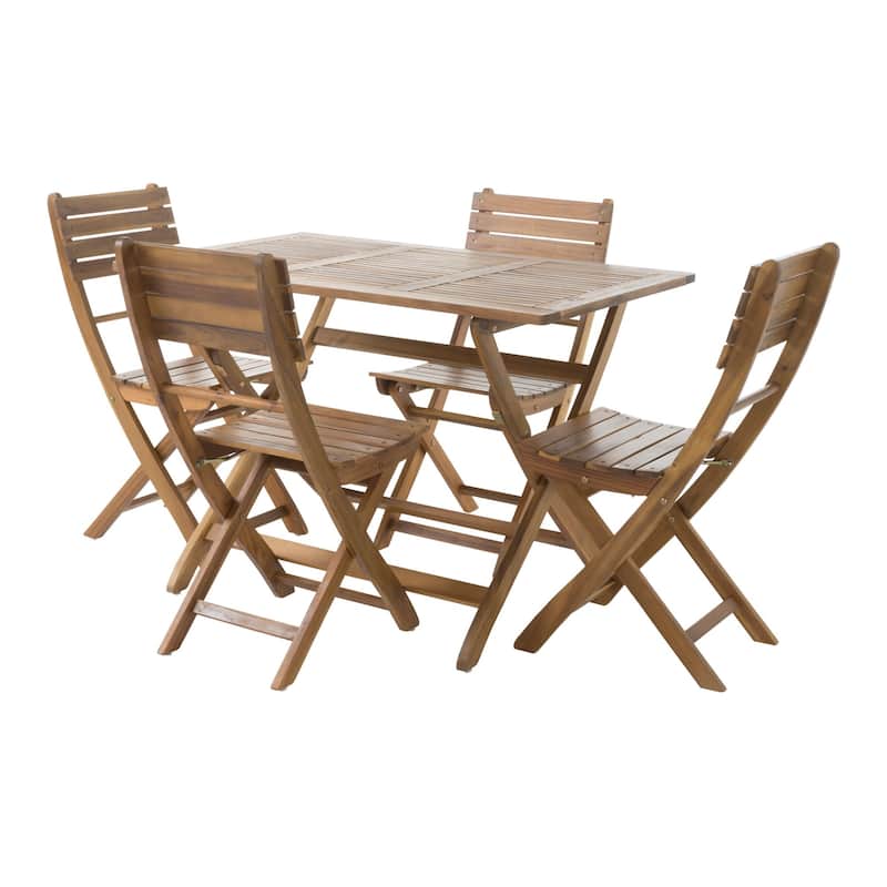 5-Piece Outdoor Acacia Wood Folding Dining Set with Folding Table and 4 Folding Chair